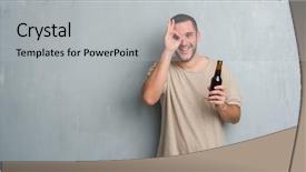  Presentation with young grey maine coon cat - PPT theme consisting of caucasian man over grey grunge background and a light gray colored foreground