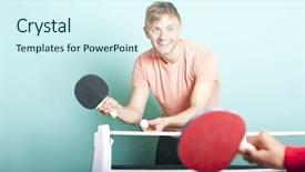  Presentation with sports table tennis - Theme having caucasian man playing table tennis background and a cool aqua colored foreground