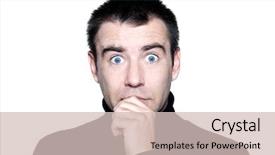  Presentation with 50th surprise birthday - PPT theme enhanced with businessman jumping holding an umbrella against blue sky over clouds at high altitude background and a light blue colored foreground