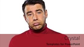  Presentation with tired - Amazing PPT theme having caucasian-man-pouting-sulk-sullen backdrop and a crimson colored foreground