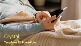  Presentation with smart home - PPT theme having caucasian-man-relaxing-using-smart background and a tawny brown colored foreground