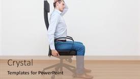 Presentation with office chair - PPT theme featuring caucasian-man-sitting-on-office background and a coral colored foreground