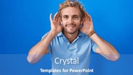  Presentation with blue - Presentation theme enhanced with caucasian-man-standing-over-blue background and a teal colored foreground