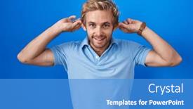  Presentation with blue - Presentation design featuring caucasian-man-standing-over-blue background and a teal colored foreground