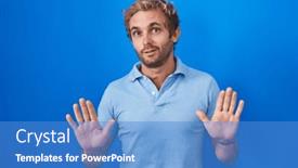  Presentation with forbidden - Presentation theme enhanced with caucasian-man-standing-over-blue background and a  colored foreground