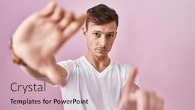  Presentation with frame pink - Presentation design enhanced with caucasian-man-standing-over-pink background and a soft green colored foreground