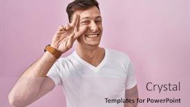  Presentation with peace - PPT layouts with caucasian-man-standing-over-pink background and a soft green colored foreground