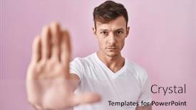  Presentation with sing - Presentation design enhanced with caucasian-man-standing-over-pink background and a lemonade colored foreground