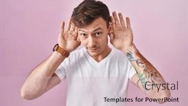  Presentation with deaf - Theme consisting of caucasian-man-standing-over-pink background and a soft green colored foreground