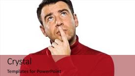  Presentation with thinking - Amazing theme having caucasian man thinking looking up backdrop and a crimson colored foreground