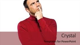  Presentation with man looking up happy - PPT layouts with caucasian man thinking pensive looking background and a crimson colored foreground