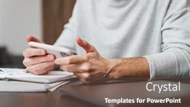  Presentation with mobile home - PPT layouts with caucasian-man-using-mobile-phone background and a violet colored foreground