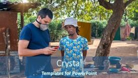  Presentation with phone - PPT theme featuring caucasian-man-using-the-phone background and a ocean colored foreground