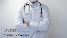  Presentation with face mask - Presentation design with caucasian-man-wearing-doctor-uniform background and a light blue colored foreground