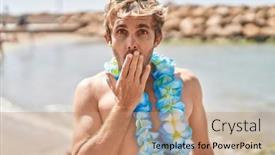  Presentation with hawaiian - Theme having caucasian-man-wearing-hawaiian-lei background and a coral colored foreground