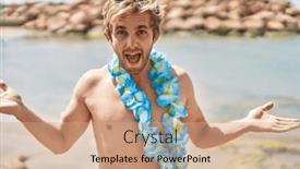  Presentation with hawaiian - Presentation design featuring caucasian-man-wearing-hawaiian-lei background and a coral colored foreground