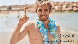  Presentation with hawaiian - PPT theme with caucasian-man-wearing-hawaiian-lei background and a coral colored foreground