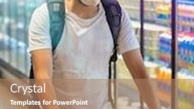  Presentation with supermarket trolley - Presentation theme having caucasian-man-with-a-mask background and a coral colored foreground