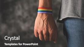  Presentation with rainbow - PPT theme featuring caucasian man with a rainbow background and a dark gray colored foreground