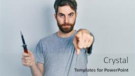  Presentation with beard - Presentation design enhanced with caucasian-man-with-beard-holding background and a light gray colored foreground