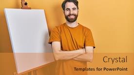  Presentation with beard - Presentation theme having caucasian-man-with-beard-standing background and a gold colored foreground