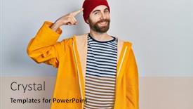  Presentation with great idea - Slide set consisting of caucasian-man-with-beard-wearing background and a gold colored foreground