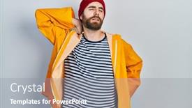  Presentation with yellow - Presentation theme having caucasian-man-with-beard-wearing background and a gray colored foreground