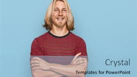  Presentation with long hair man - PPT theme having caucasian-man-with-blond-long background and a light blue colored foreground