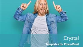  Presentation with long hair man - Colorful slide deck enhanced with caucasian-man-with-blond-long backdrop and a teal colored foreground