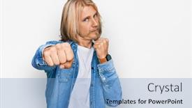  Presentation with violence - PPT theme consisting of caucasian-man-with-blond-long background and a light blue colored foreground