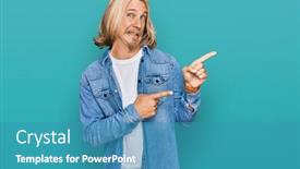  Presentation with long hair man - Presentation theme featuring caucasian-man-with-blond-long background and a teal colored foreground