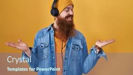  Presentation with comparison - PPT theme featuring caucasian-man-with-long-beard background and a ocean colored foreground