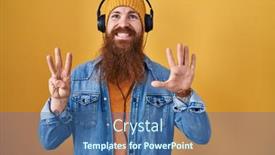  Presentation with old wite man and his music - Presentation theme with caucasian-man-with-long-beard background and a ocean colored foreground