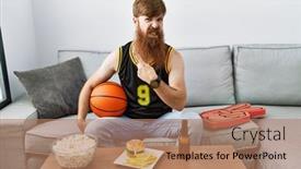  Presentation with beard - Presentation having caucasian-man-with-long-beard background and a coral colored foreground