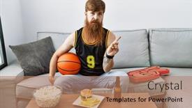  Presentation with beard - Presentation theme having caucasian-man-with-long-beard background and a coral colored foreground