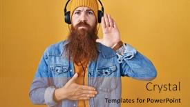  Presentation with music headphones - Theme with caucasian-man-with-long-beard background and a  colored foreground