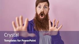  Presentation with panic - PPT layouts consisting of caucasian-man-with-long-beard background and a violet colored foreground
