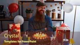  Presentation with birthday cake - Presentation theme consisting of caucasian-man-with-long-beard background and a  colored foreground