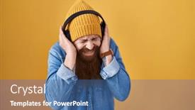  Presentation with music headphones - PPT layouts enhanced with caucasian-man-with-long-beard and a  colored foreground