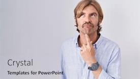  Presentation with finger - PPT theme enhanced with caucasian-man-with-mustache-standing background and a  colored foreground