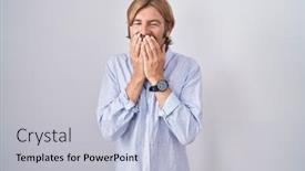  Presentation with scandal - Presentation theme featuring caucasian-man-with-mustache-standing background and a light blue colored foreground