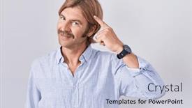  Presentation with great idea - Presentation theme having caucasian-man-with-mustache-standing background and a light blue colored foreground