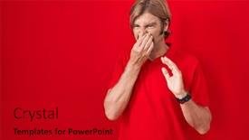  Presentation with bad breath - PPT theme with caucasian-man-with-mustache-standing background and a dark gray colored foreground