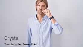  Presentation with lips mouth - PPT layouts having caucasian-man-with-mustache-standing background and a light blue colored foreground