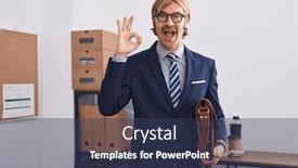  Presentation with friendly - Slides featuring caucasian-man-with-mustache-working background and a tawny brown colored foreground