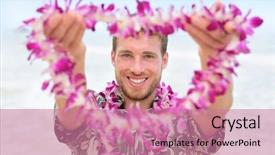  Presentation with hawaii - Cool new PPT layouts with caucasian man with welcome hawaiian backdrop and a coral colored foreground