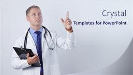  Presentation with medical clipboard - Audience pleasing presentation consisting of caucasian medical doctor with clipboard and finger up backdrop and a sky blue colored foreground