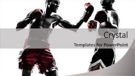  Presentation with thai boxing - Slides enhanced with caucasian men exercising thai boxing background and a light gray colored foreground