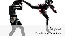  Presentation with thai boxing - Colorful slide deck enhanced with caucasian men exercising thai boxing backdrop and a white colored foreground