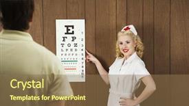  Presentation with male nurse - Audience pleasing theme consisting of caucasian mid-adult female nurse pointing out eye chart to mid-adult male patient backdrop and a tawny brown colored foreground